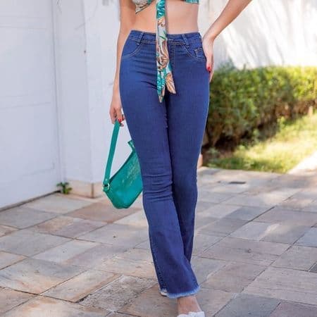 Calça Flare Jeans Cintura Alta com Lycra