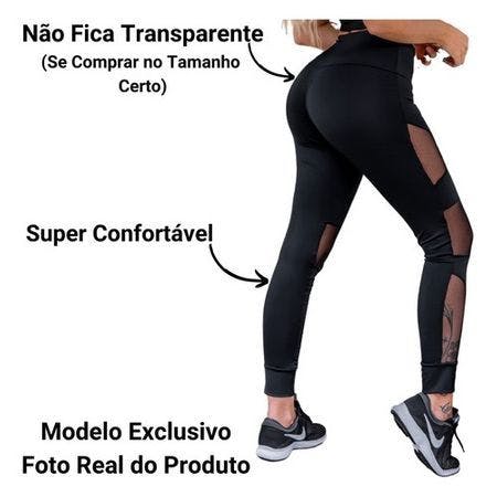 Kit 2 Calças Legging Fitness Suplex Grosso com Tule