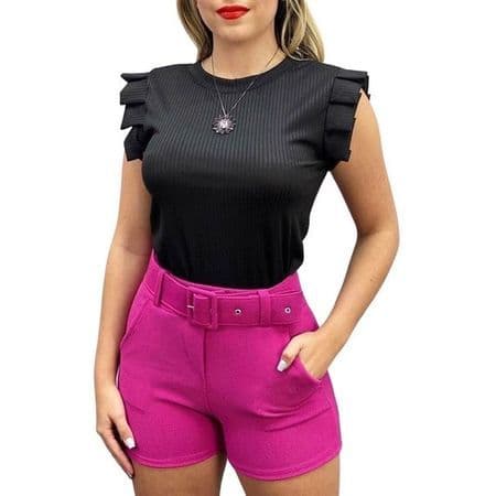 Blusa Canelada Regata com Babado