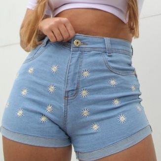 Shorts Jeans Cintura Alta Margarida Florzinha