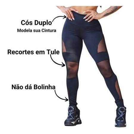 Kit 2 Calças Legging Fitness Suplex Grosso com Tule