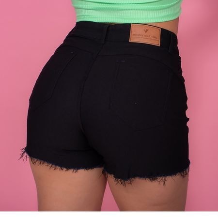 Shorts Jeans Preto Cintura Alta Desfiado