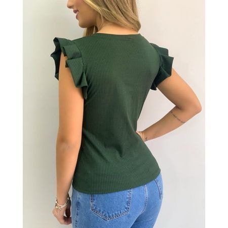 Blusa Canelada Regata com Babado