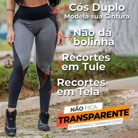 Calça Legging Fitness com Recorte de Tela