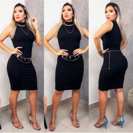 Vestido Canelado Tubinho Curto Gola Alta