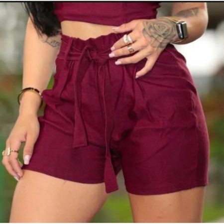 Shortinho Feminino Cintura Alta Laço Bengaline