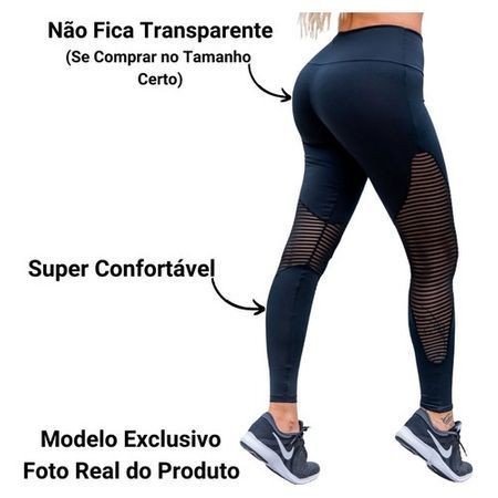 Calça Legging Cintura Alta com Tela de Poliamida