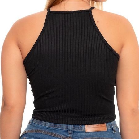 Cropped Alcinha Canelado - Preto