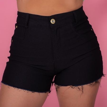 Shorts Jeans Preto Cintura Alta Desfiado